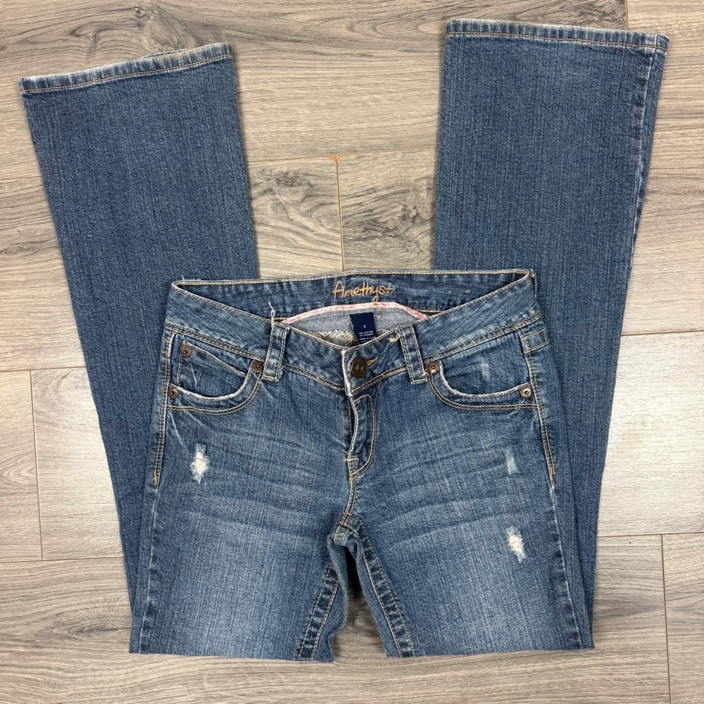 Amethyst‎ Y2K Low Rise Bootcut Jeans Distressed 32x32 Flare Blue Denim Western